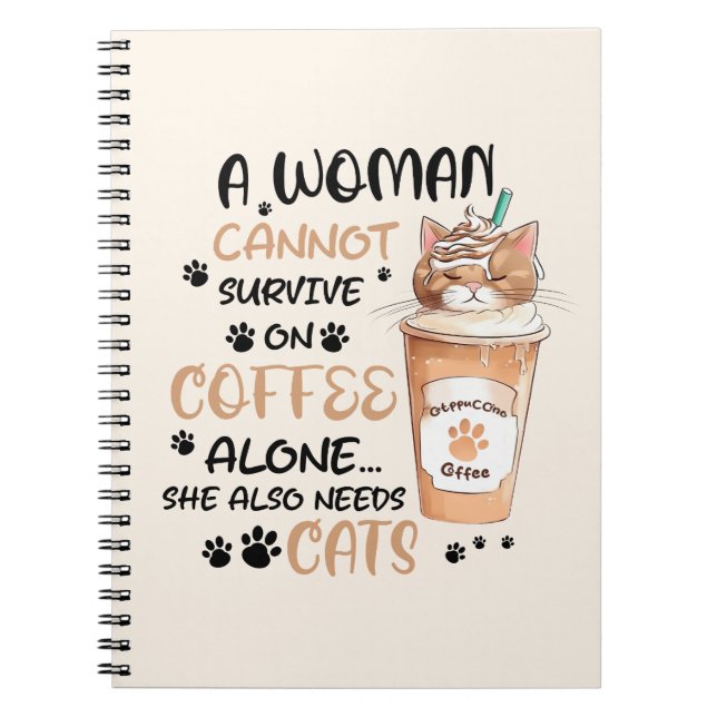 Kaffe och katt - Cute Kawaii Art Anteckningsbok (Framsidan)