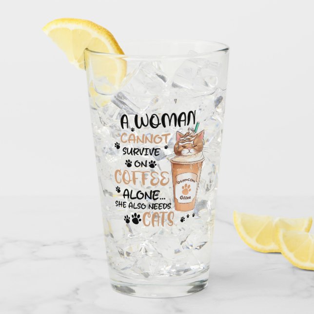 Kaffe och katt - Cute Kawaii Art Glaskopp (Framsida Ice)