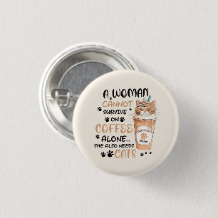 Kaffe och katt - Cute Kawaii Art Knapp