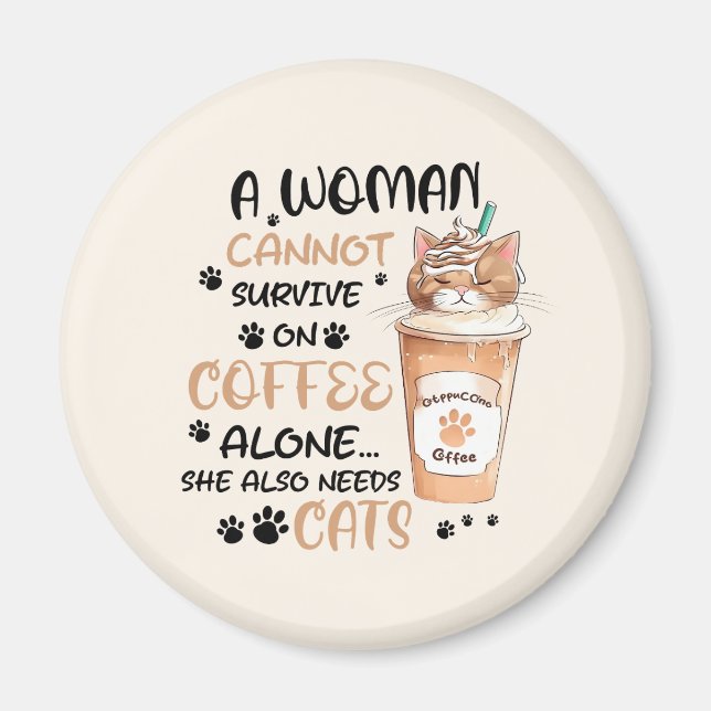 Kaffe och katt - Cute Kawaii Art Magnet (Framsidan)