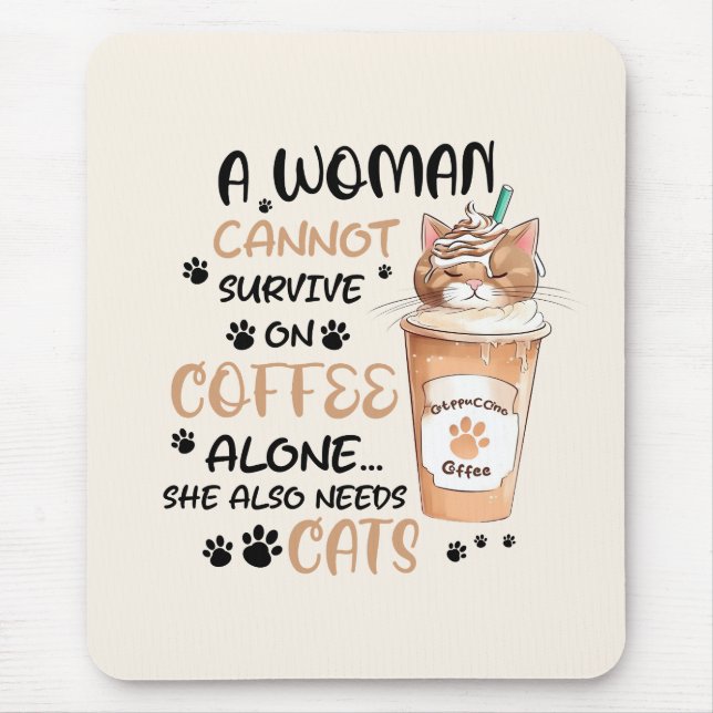 Kaffe och katt - Cute Kawaii Art Musmatta (Framsidan)