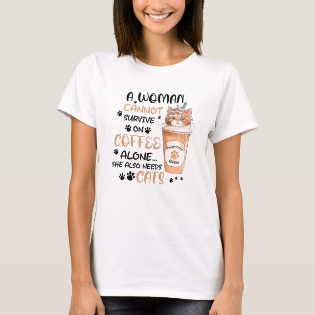 Kaffe och katt - Cute Kawaii Art T Shirt (Framsida)