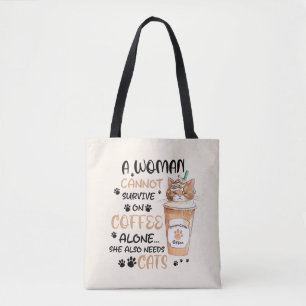 Kaffe och katt - Cute Kawaii Art Tygkasse