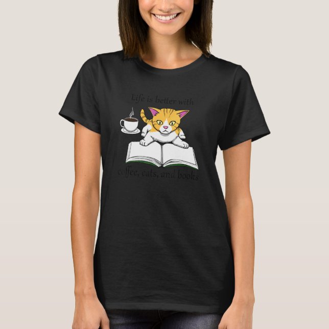 Kaffe och katt för mysiga Bok T Shirt (Framsida)