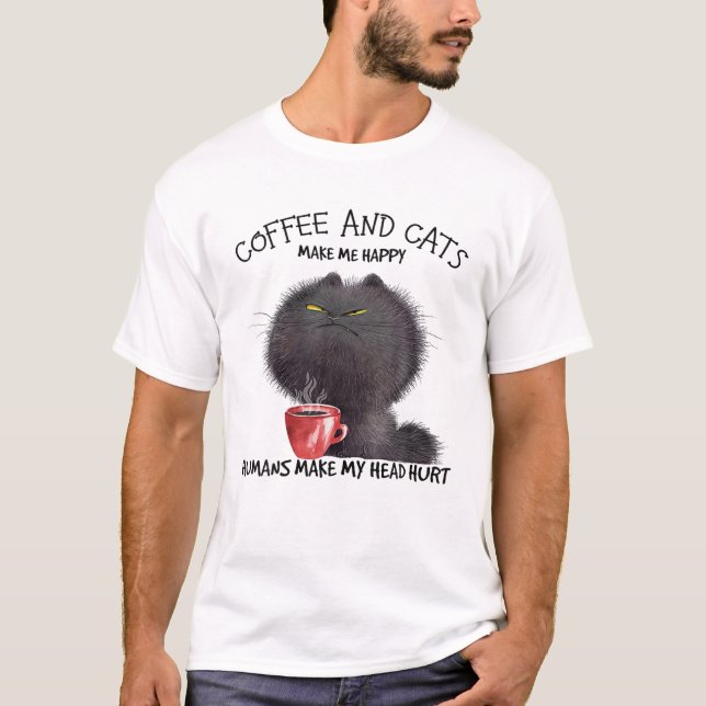 Kaffe och katt gör mig Lycklig T Shirt (Framsida)
