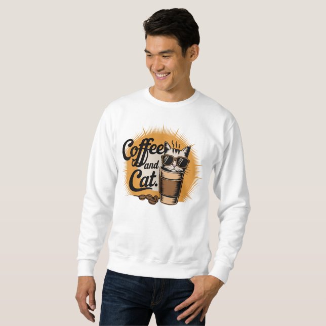 kaffe och katt lång ärmad tröja (Hel framsida)
