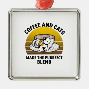 Kaffe och katter gör den exakta blandningen julgransprydnad metall