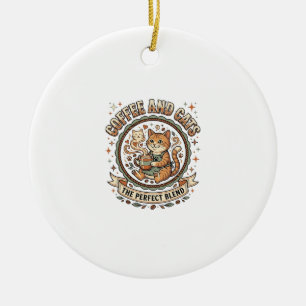 Kaffe Och Katter Katt Kaffe Vintage Vektor Art T-S Julgransprydnad Keramik