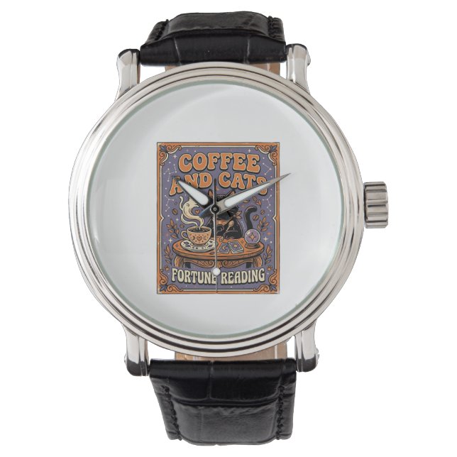 Kaffe Och Katter Katt Teblad Kaffe Spådom Läsning Armbandsur (Framsida)