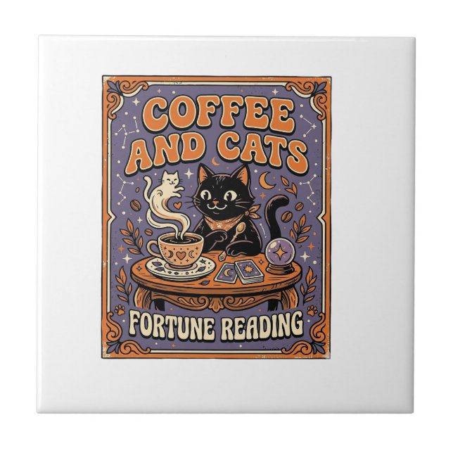 Kaffe Och Katter Katt Teblad Kaffe Spådom Läsning Kakelplatta (Framsidan)
