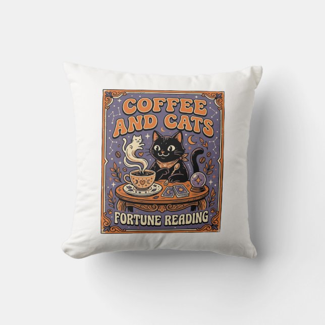 Kaffe Och Katter Katt Teblad Kaffe Spådom Läsning Kudde (Framsida)