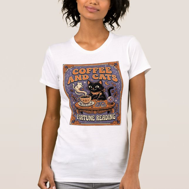 Kaffe Och Katter Katt Teblad Kaffe Spådom Läsning T Shirt (Framsida)