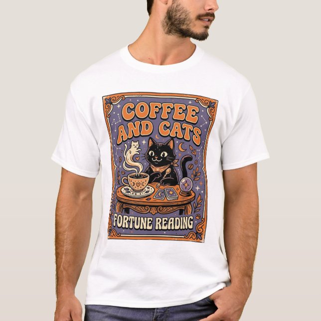 Kaffe Och Katter Katt Teblad Kaffe Spådom Läsning T Shirt (Framsida)
