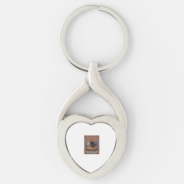 Kaffe Och Katter Katt Teblad Kaffe Spådom Läsning Twisted Heart Silverfärgad Nyckelring (Framsidan)