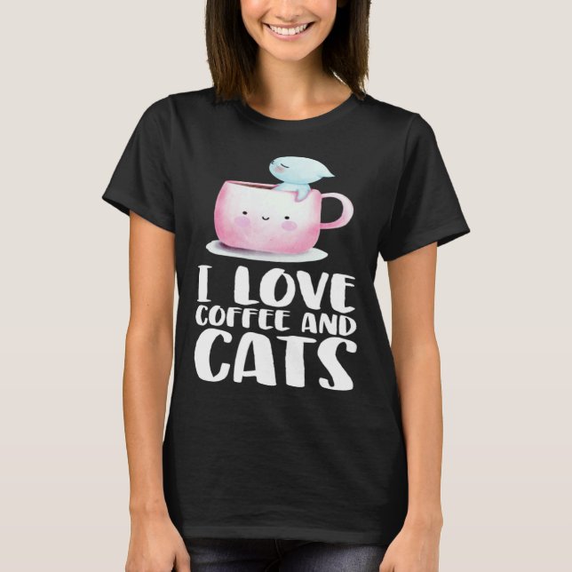 Kaffe och katter  Kattmugg  Kattkaffekopp T Shirt (Framsida)