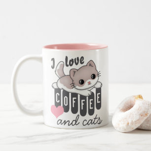 Kaffe och kattkaffe i kärlek Två-Tonad mugg