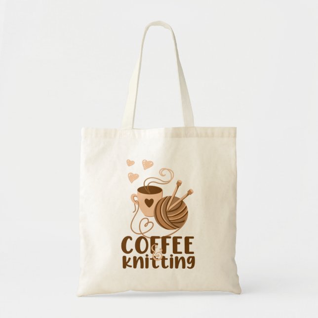 Kaffe och Knitting Tote Bag Tygkasse (Framsidan)