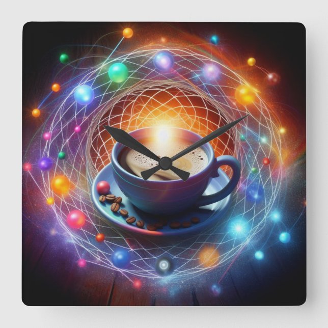 Kaffe och kosmos: En energiSyzygy Fyrkantig Klocka (Framsida)