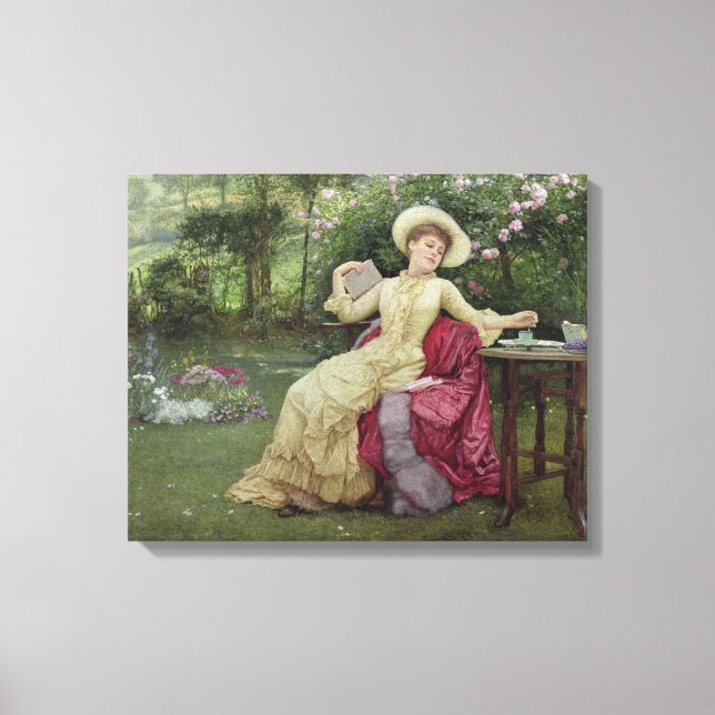 Kaffe och läsning i Garden (w/c på Canvastryck (Framsida)