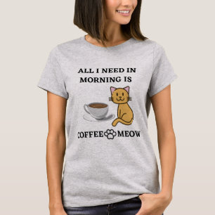KAFFE OCH MEOW FÖR KATTLÅNGT T SHIRT