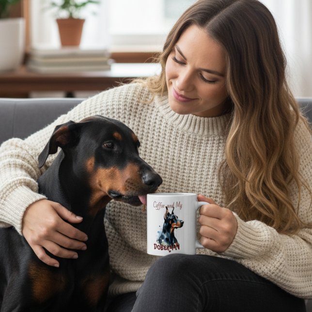 Kaffe och Min Doberman  söt/personalisera Mugg (Skapare uppladdad)