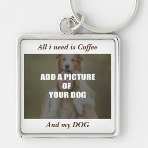 Kaffe och min Hund Dekorativ kudde Fyrkantig Silverfärgad Nyckelring