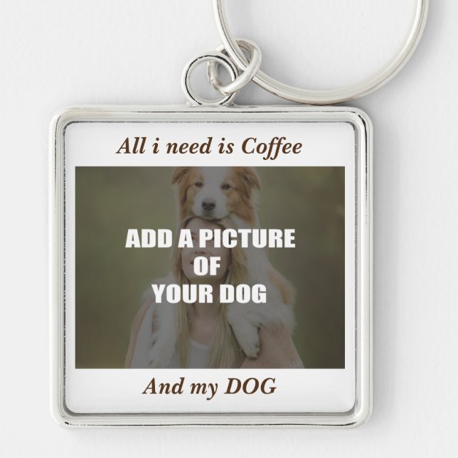 Kaffe och min Hund Dekorativ kudde Fyrkantig Silverfärgad Nyckelring (Framsidan)