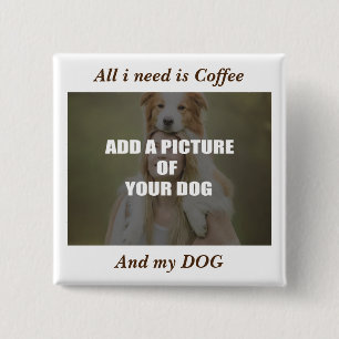 Kaffe och min Hund Dekorativ kudde Knapp
