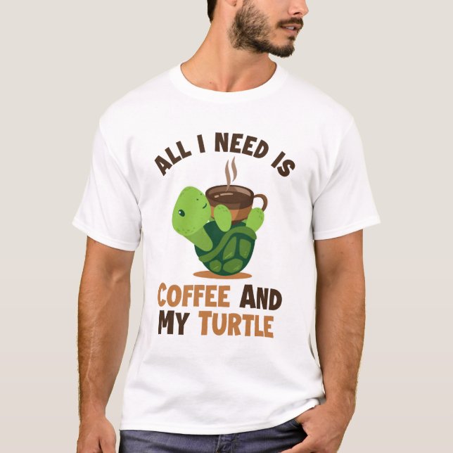 Kaffe och min sköldpadda Tortoise Målade Älskare S T Shirt (Framsida)