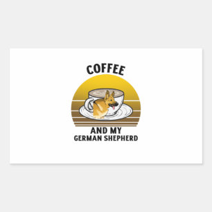Kaffe och min tyska Shepherd Retro vintage sunset Rektangulärt Klistermärke