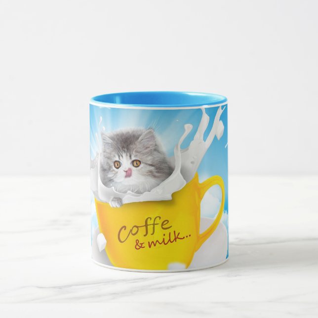 "Kaffe och Mjölk med Cute Cat" Mugg (Center)