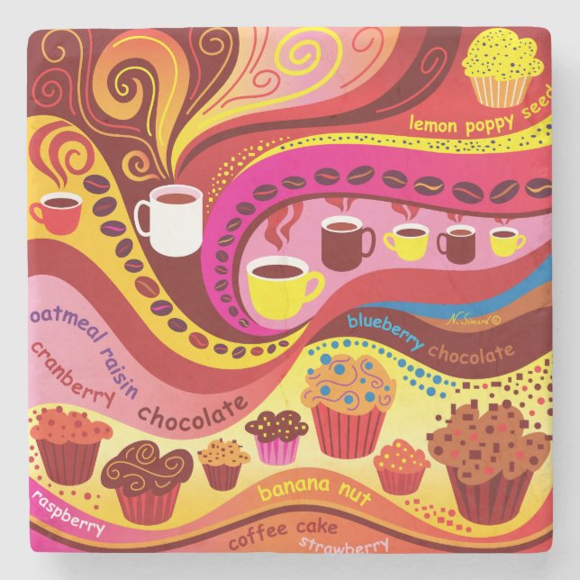 Kaffe och muffins-mönster stenunderlägg (Framsidan)