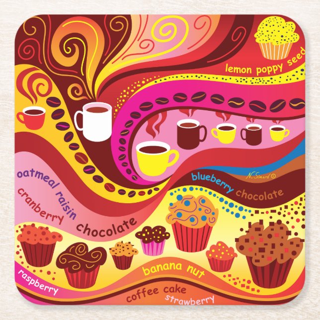 Kaffe och muffins-mönster underlägg papper kvadrat (Framsidan)