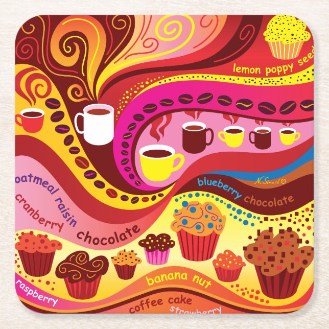 Kaffe och muffins-mönster underlägg papper kvadrat (Framsidan)