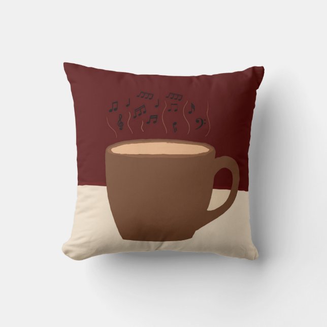 Kaffe och musik - kaffe Kopp med musikalisk ånga Kudde (Framsida)