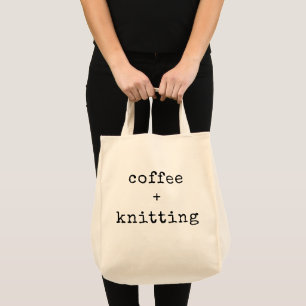 Kaffe och nitting   Redigerbar text för Knitters Tygkasse