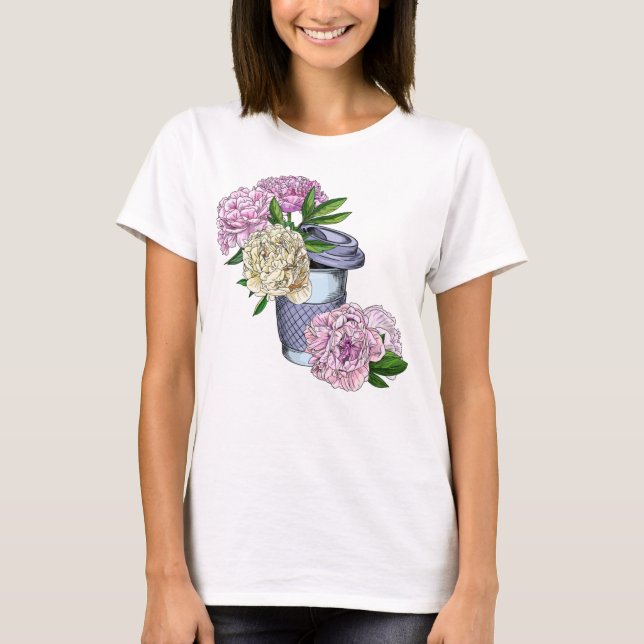 Kaffe och peonier t shirt (Framsida)