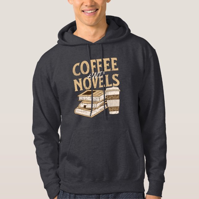 Kaffe och rolig vintage bok hoodie (Framsida)