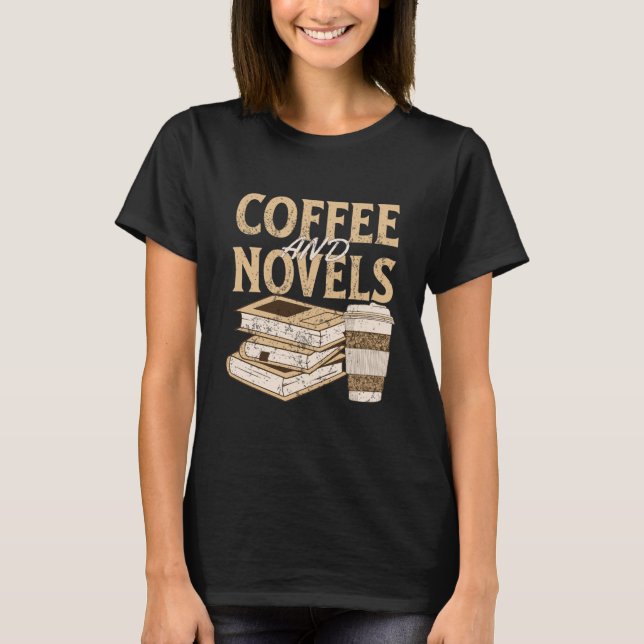 kaffe och rolig vintage-bok läsning t shirt (Framsida)