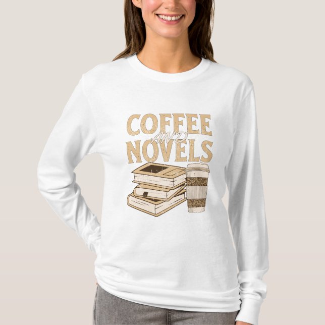 Kaffe och rolig vintage bok t shirt (Framsida)