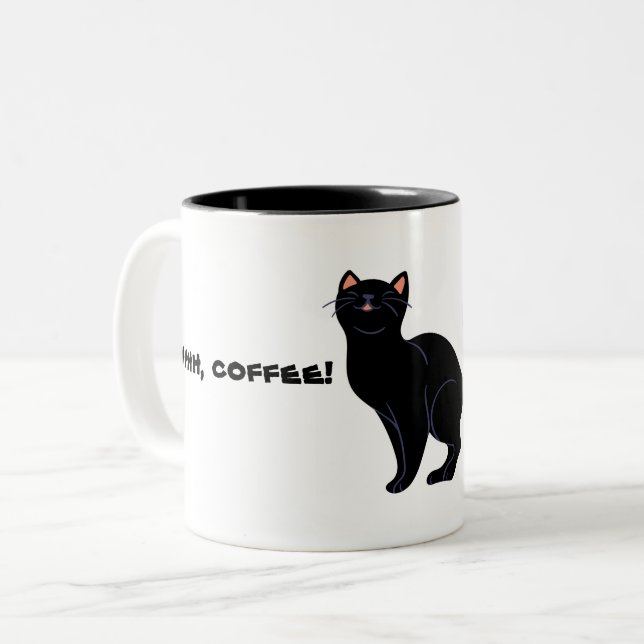 Kaffe och roligt av svart katt Två-Tonad mugg (Framsida vänster)