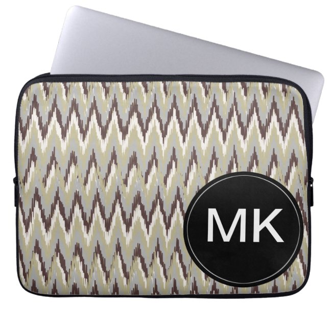 Kaffe och Sage iKat ZigZag Mönster Laptop Sleeve (Framsidan)