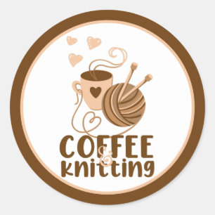 Kaffe och stickning dekal runt klistermärke