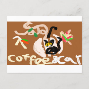 Kaffe och svart katt vykort