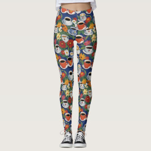 Kaffe och teaset-Blommigt i Kopp blå Leggings