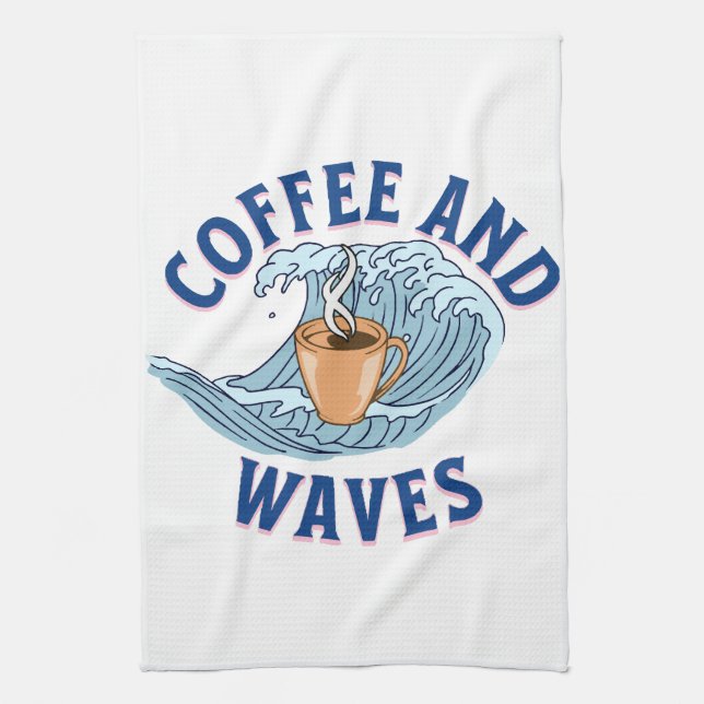 Kaffe och vågor kökshandduk (Vertikal)