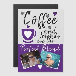 Kaffe och vänner, lila-foto, kylskåp magnetisk inbjudningskort