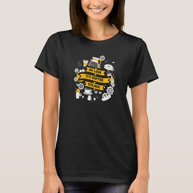 Kaffe O'klocka Cafe Maskin Maker T Shirt (Framsida)