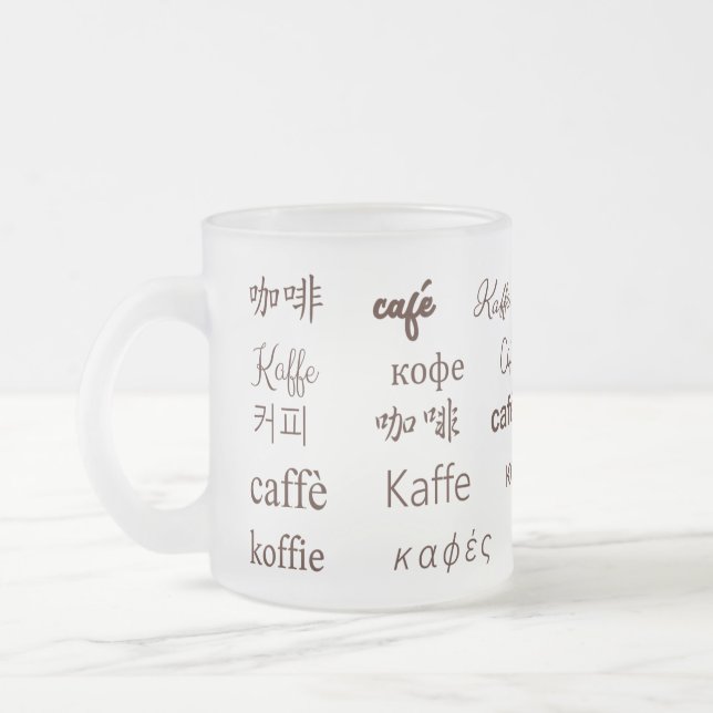 Kaffe på 13 språk frostad glasmugg (Vänster)