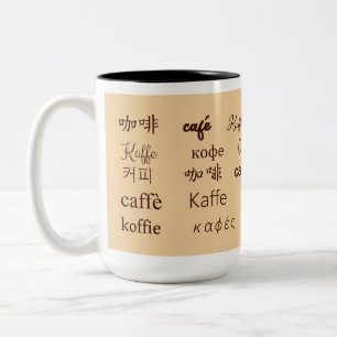 "Kaffe" på 13 språk Två-Tonad Mugg